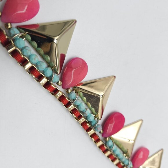 Zoë + Syd Gold Triangle Statement Necklace With Pink & Turquoise Beads - Picture 9 of 10